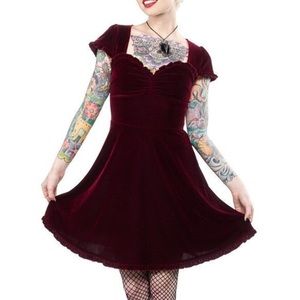 Sourpuss Clothing Wine Red Velvet Dress